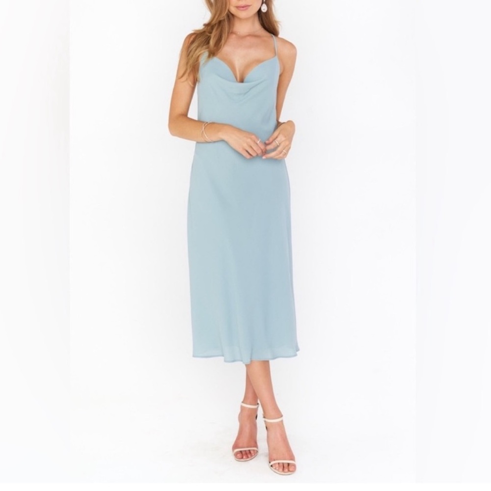 Show Me Your MuMu Verona Cowl-Neck Midi Slip Dress Silver Sage Size M Bias-Cut